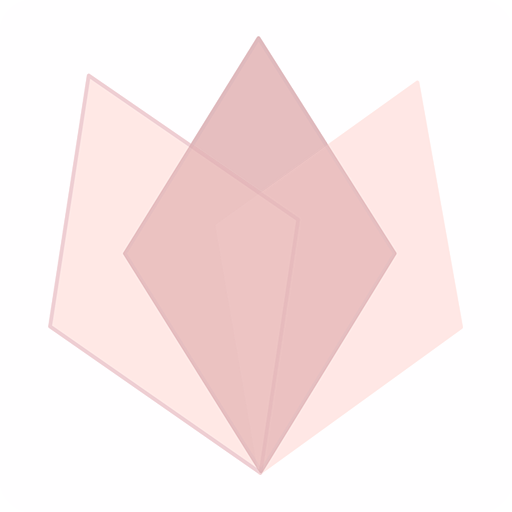 Un disegno geometrico e astratto con forme rosse traslucide sovrapposte che formano un motivo simmetrico, simile a un fiore o a un origami, su uno sfondo bianco.